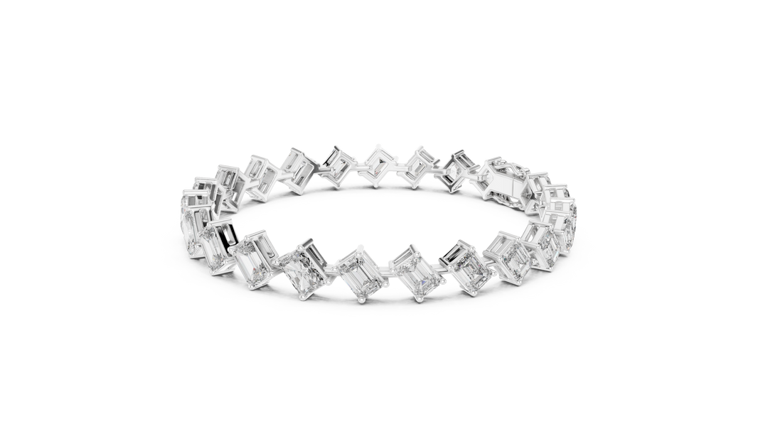 Emerald and Radiant Cut Moissanite Tennis Bracelet in white 925 sterling silver, view 2