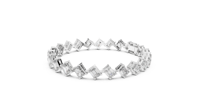 Emerald and Radiant Cut Moissanite Tennis Bracelet in white 925 sterling silver, view 2