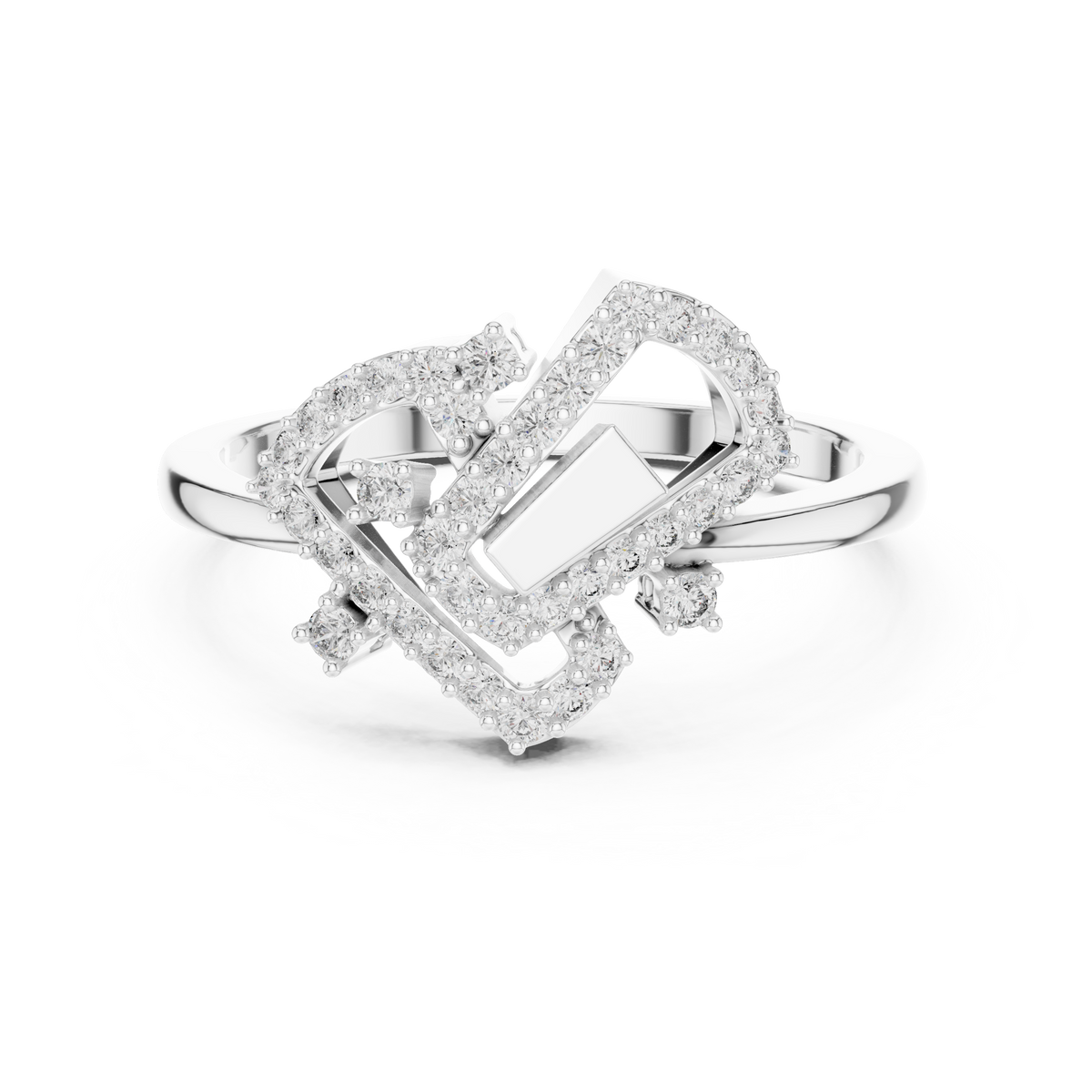 Interlocking Frames Pavé Moissanite Cocktail Ring in white 925 sterling silver, view 4