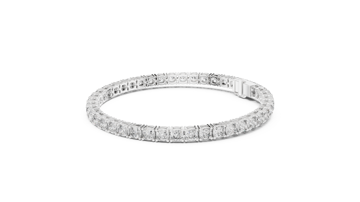 Square Cushion Cut Moissanite Tennis Bracelet in white 925 sterling silver, view 2