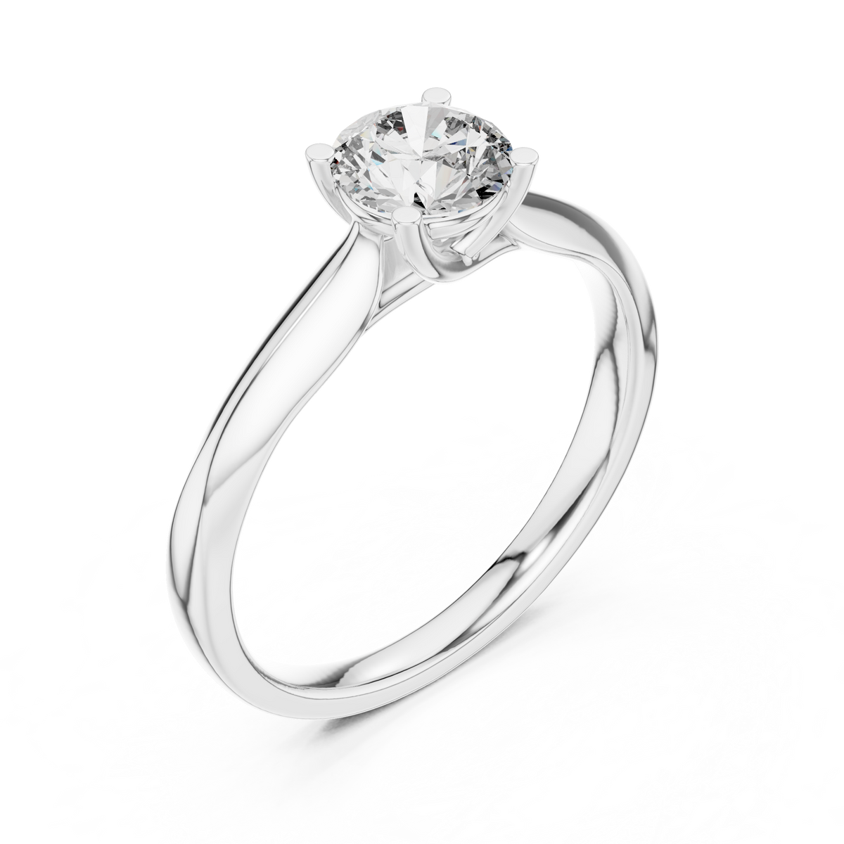 Round Low Set Moissanite Solitaire Ring in white 925 sterling silver, view 2