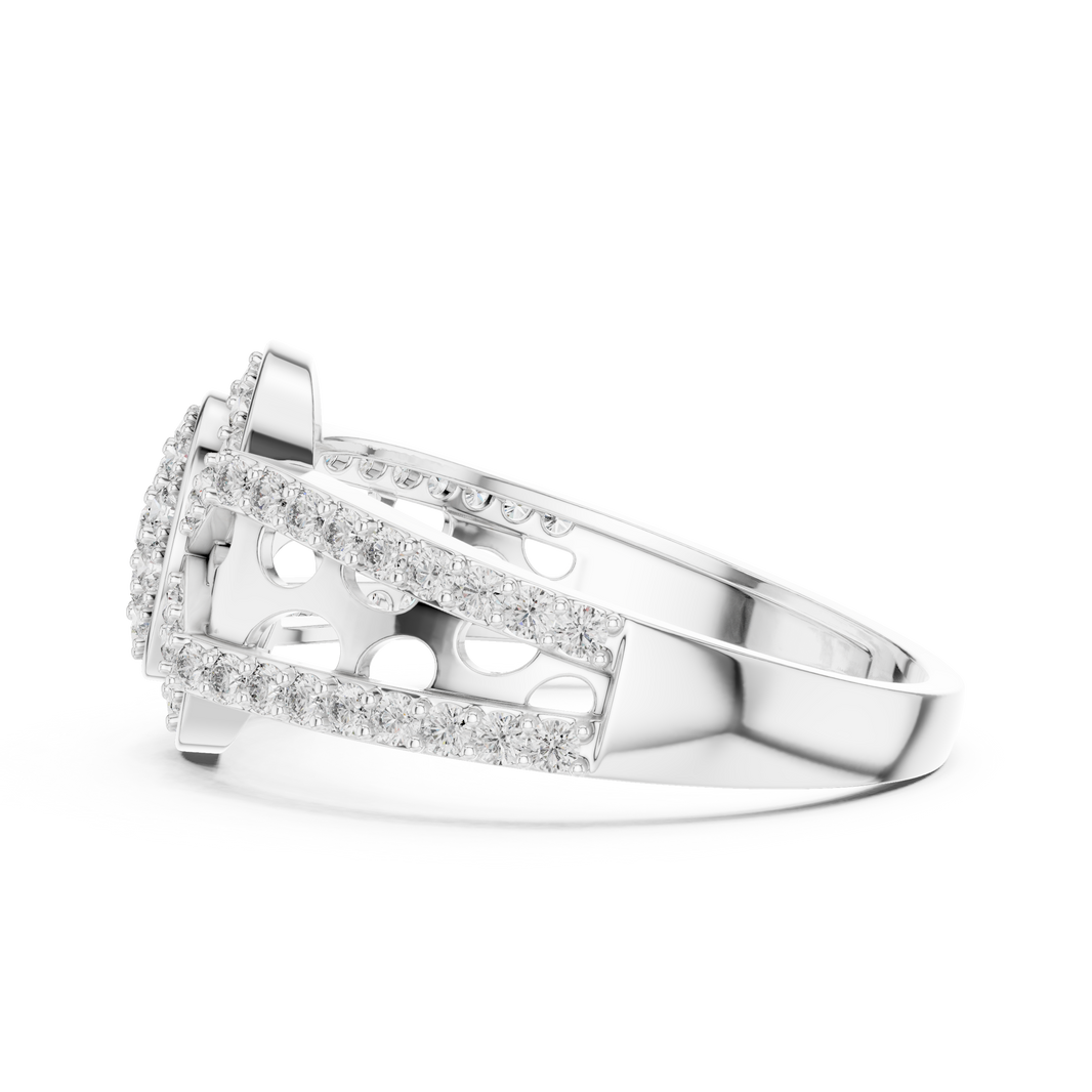 Oval Cluster Halo Moissanite Ring with Split Pavé Shank in white 925 sterling silver, view 3