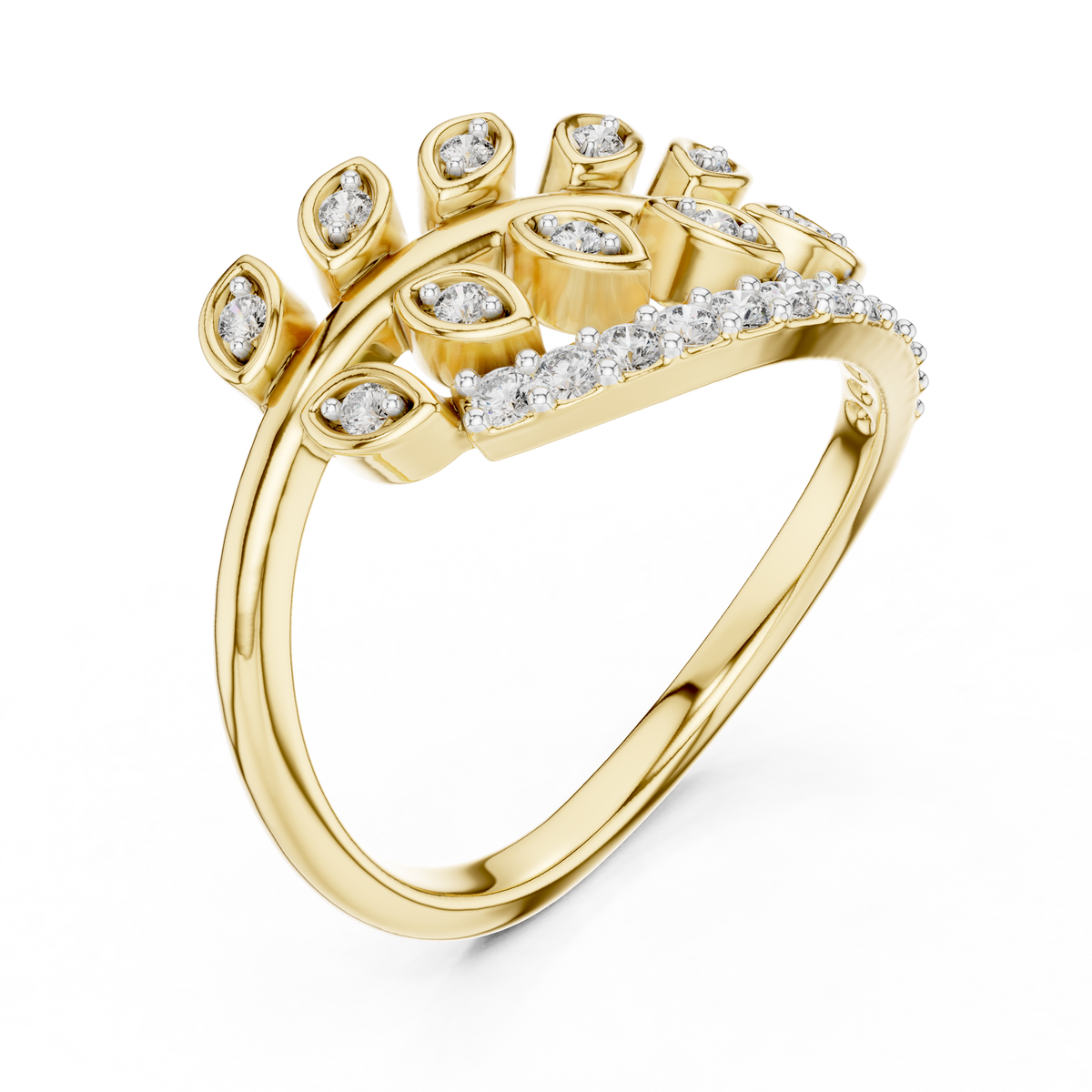 Pavé Leaf Vine Moissanite Ring in yellow 925 sterling silver, view 2
