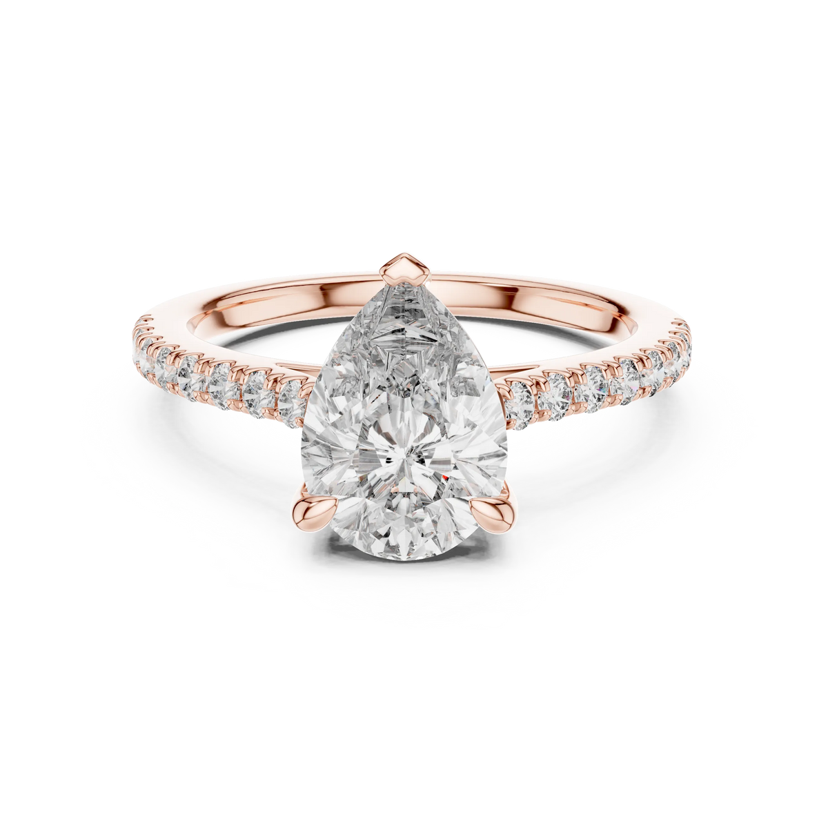 Pear Moissanite Engagement Ring with Pavé Band in rose 925 sterling silver, view 4