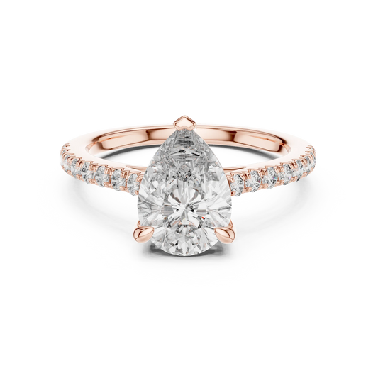 Pear Moissanite Engagement Ring with Pavé Band in rose 925 sterling silver, view 4