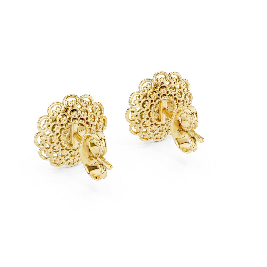 Moissanite Lace Medallion Stud Earrings in yellow 925 sterling silver, view 3