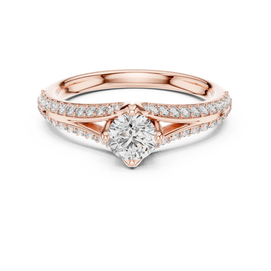 Round Compass Set Moissanite Bypass Ring with Pavé Split Shank in rose 925 sterling silver, view 4