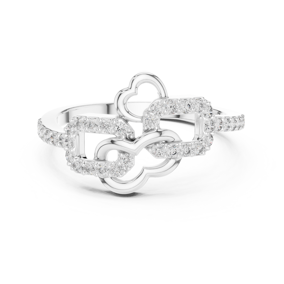 Open Heart and Link Moissanite Ring in white 925 sterling silver, view 4