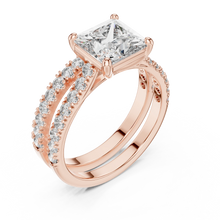 Princess Cut Moissanite Double Pavé Band Ring in rose 925 sterling silver, view 2