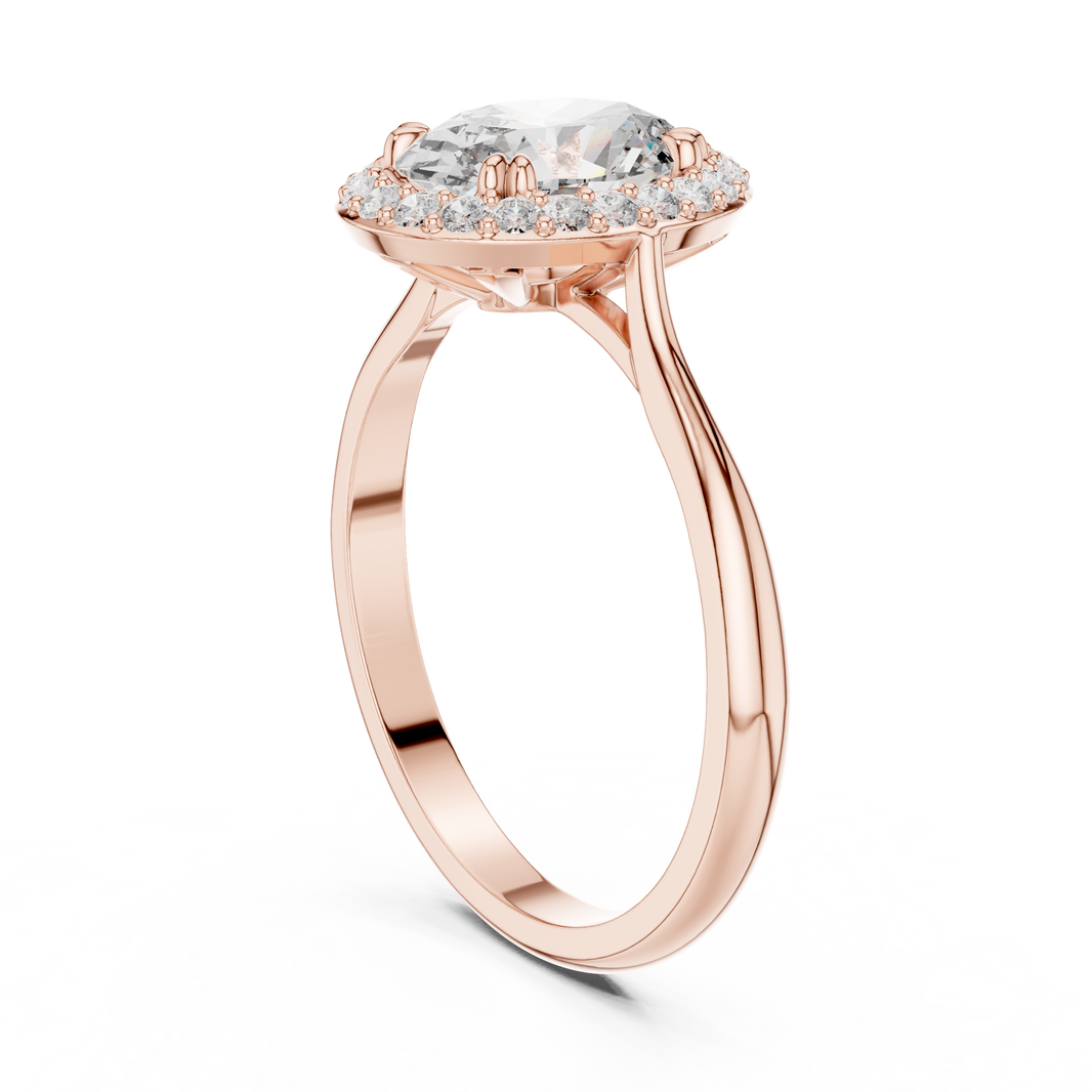 Oval Single Halo Moissanite Ring with Tapered Band in rose 925 sterling silver, view 1