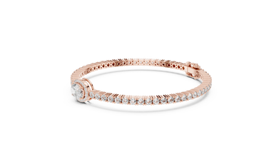Oval Halo Centre Moissanite Tennis Bracelet in rose 925 sterling silver, view 2