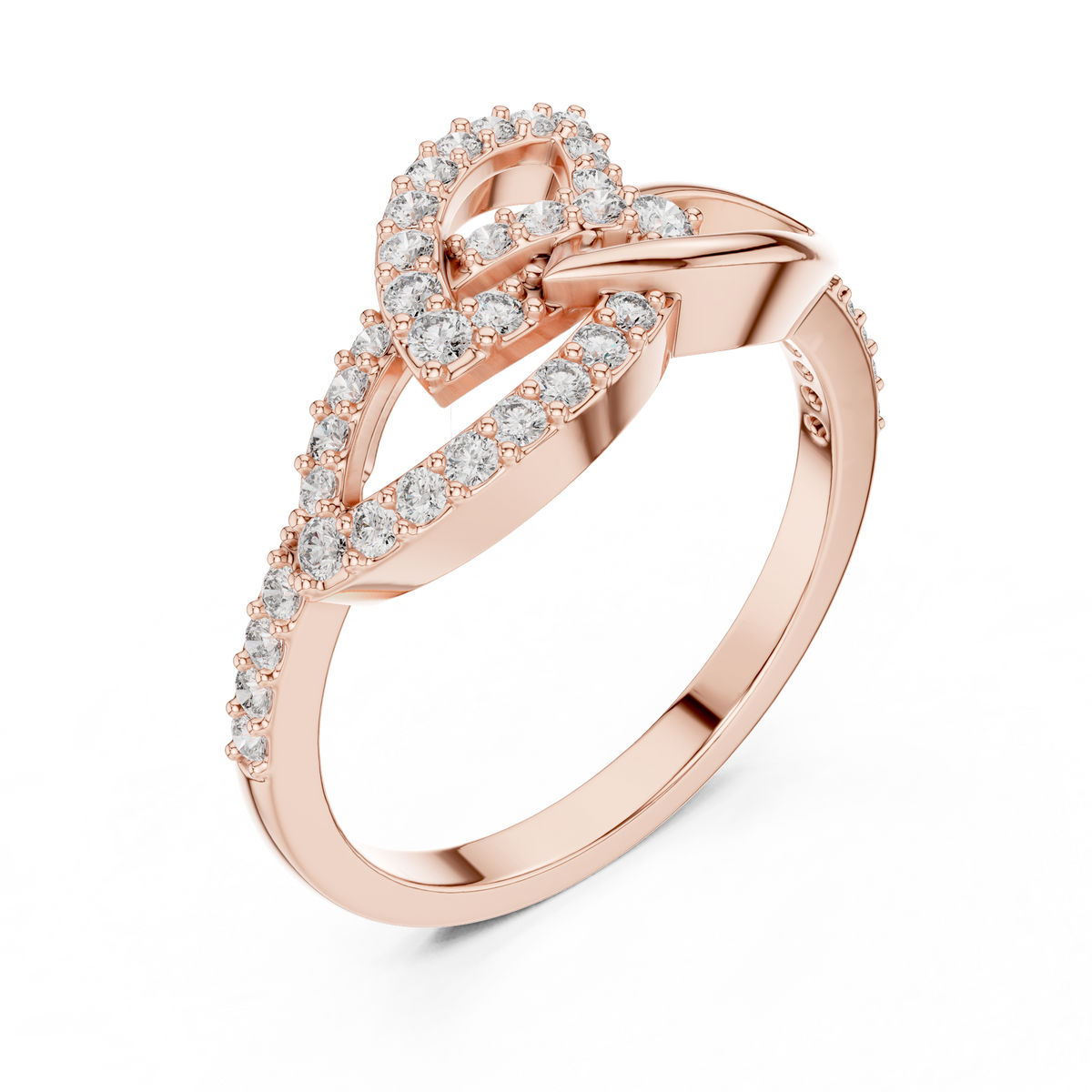 Interlaced Leaf Crossover Moissanite Ring in rose 925 sterling silver, view 2