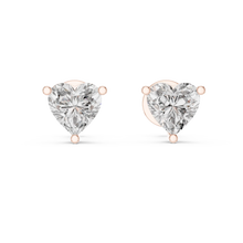 Heart moissanite stud earrings in rose 925 sterling silver, three-prong basket, view 4