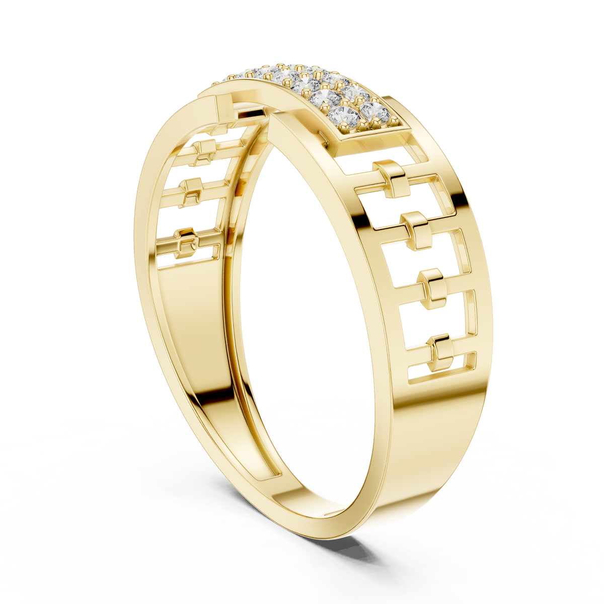 Men's Double-Row Pavé Plaque Openwork Moissanite Band in yellow 925 sterling silver, view 1