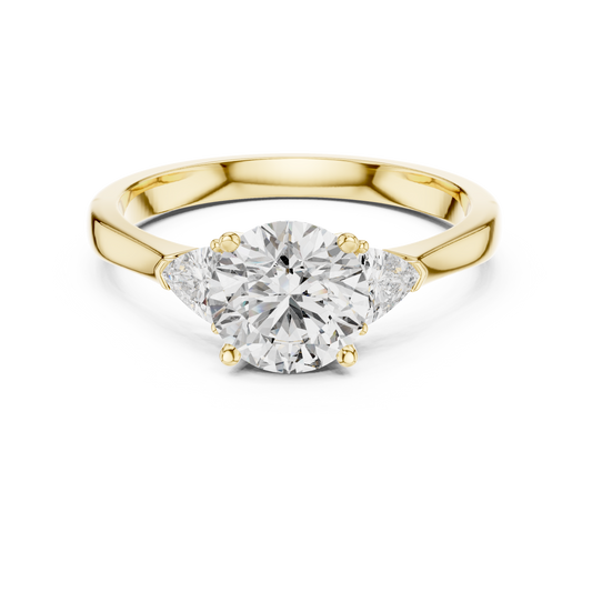 Round and Trillion Three Stone Moissanite Ring in yellow 925 sterling silver, view 4