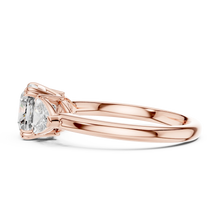 Cushion and Trillion Three Stone Moissanite Ring, Large Side Stones in rose 925 sterling silver, view 3