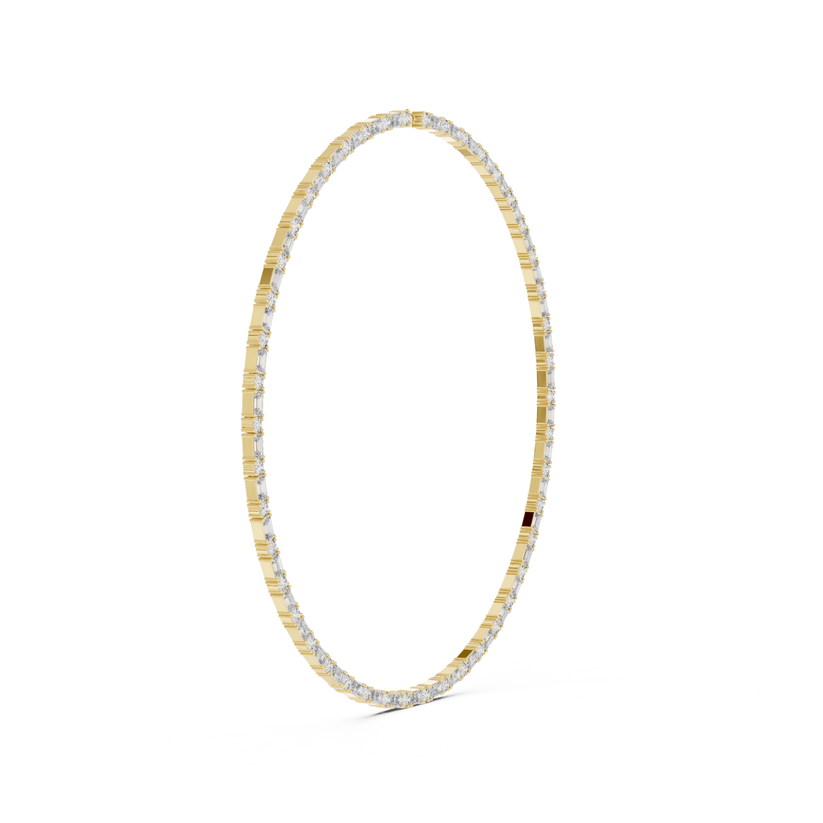 Emerald Cut and Round Tennis Necklace in yellow 925 sterling silver, view 3