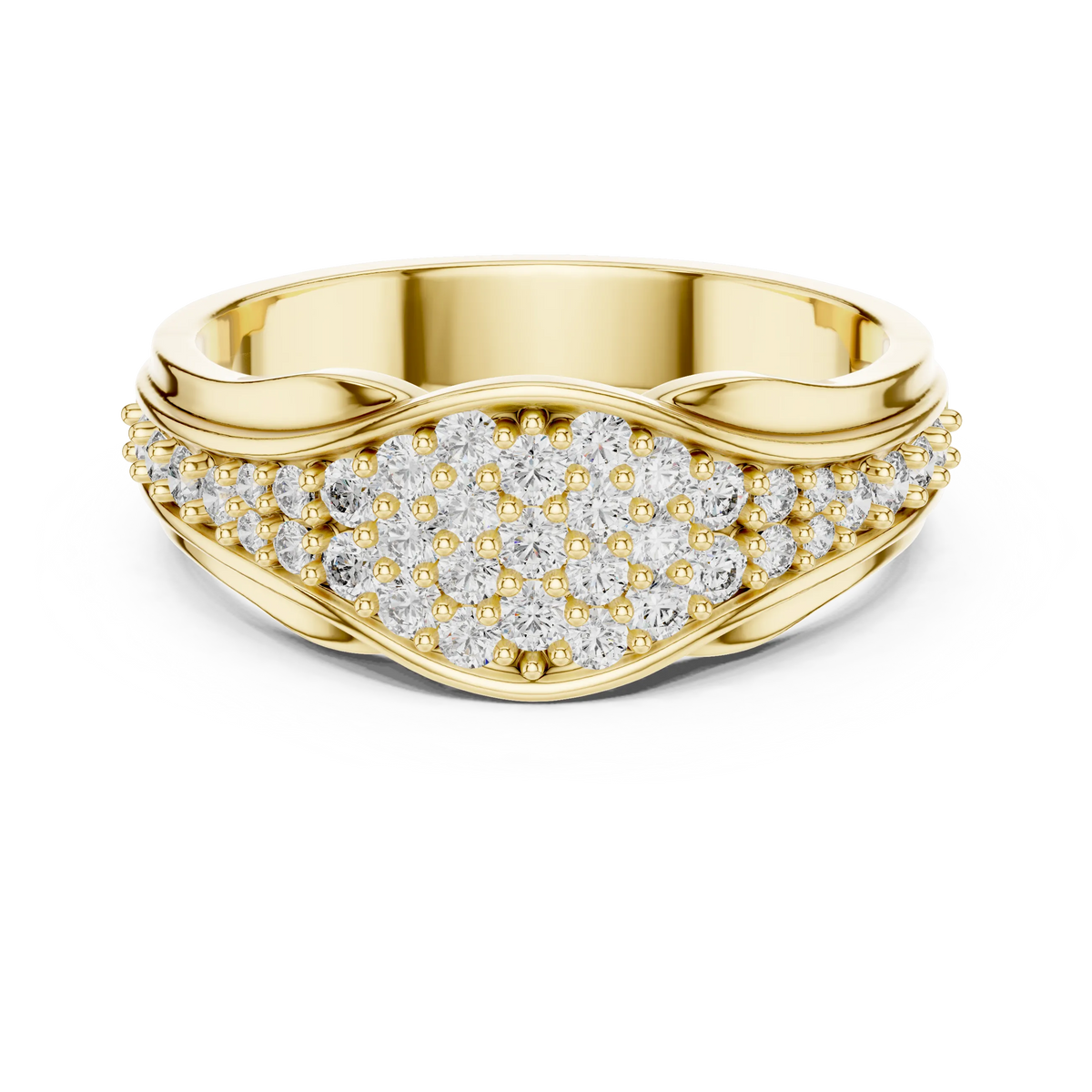 Pavé Crossover Moissanite Band in yellow 925 sterling silver, view 4