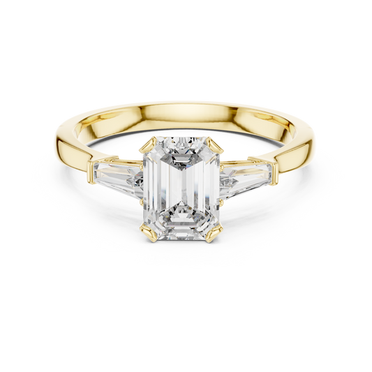 Emerald Cut Moissanite Ring with Tapered Baguette Sides in yellow 925 sterling silver, view 4