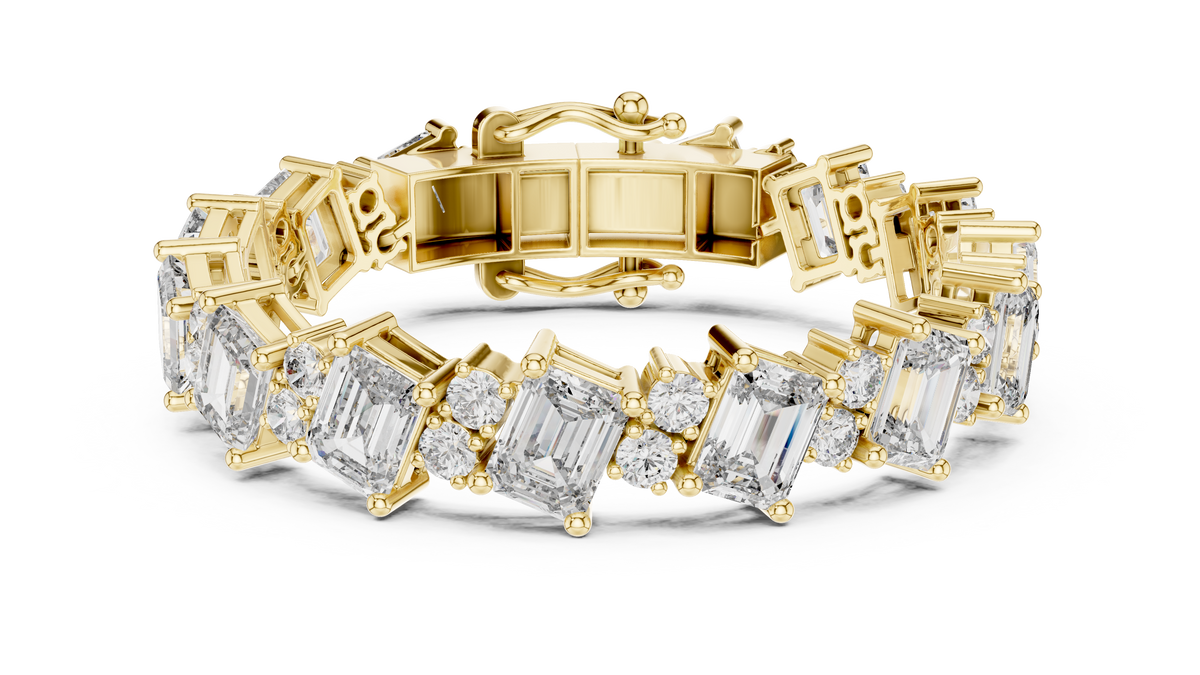 Emerald Cut Moissanite Statement Link Bracelet in yellow 925 sterling silver, view 1
