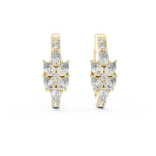 Pear moissanite cluster huggie hoop earrings in yellow 925 sterling silver, view 4