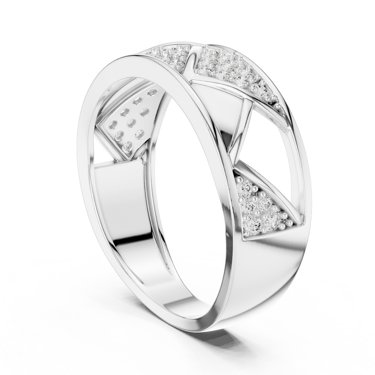 Geometric Lattice Pavé Wide Moissanite Band in white 925 sterling silver, view 1