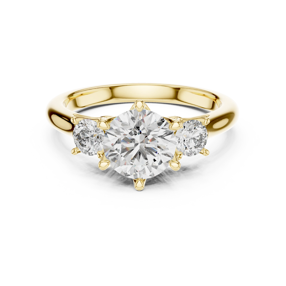 Round Three Stone Moissanite Engagement Ring in yellow 925 sterling silver, view 4