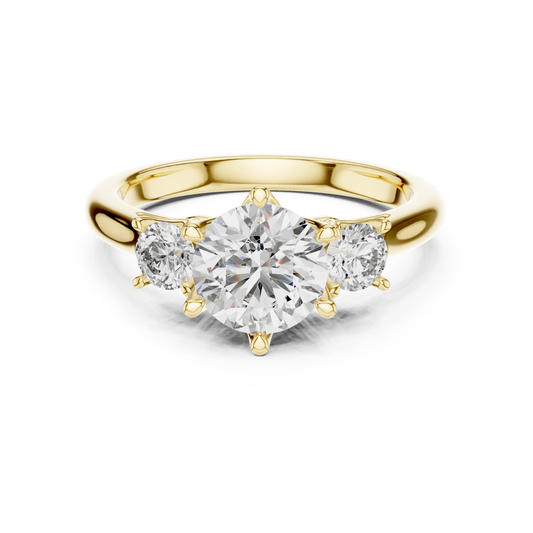 Round Three Stone Moissanite Engagement Ring in yellow 925 sterling silver, view 4