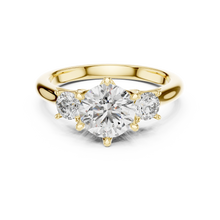 Round Three Stone Moissanite Engagement Ring in yellow 925 sterling silver, view 4