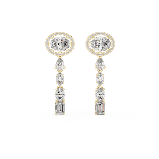 Oval Halo Mixed Shape Moissanite Line Drop Earrings in yellow 925 sterling silver, view 4