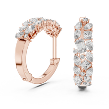 Mixed shape moissanite cluster hoop earrings in rose 925 sterling silver, view 1