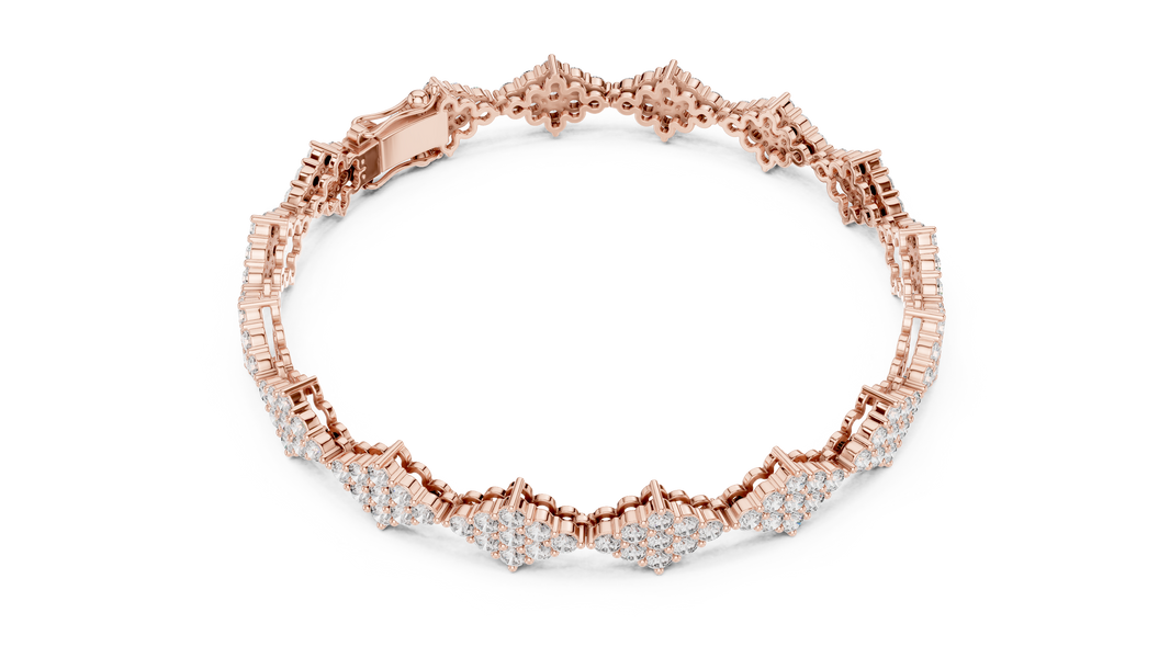 Diamond Shape Cluster Moissanite Bracelet in rose 925 sterling silver, view 3