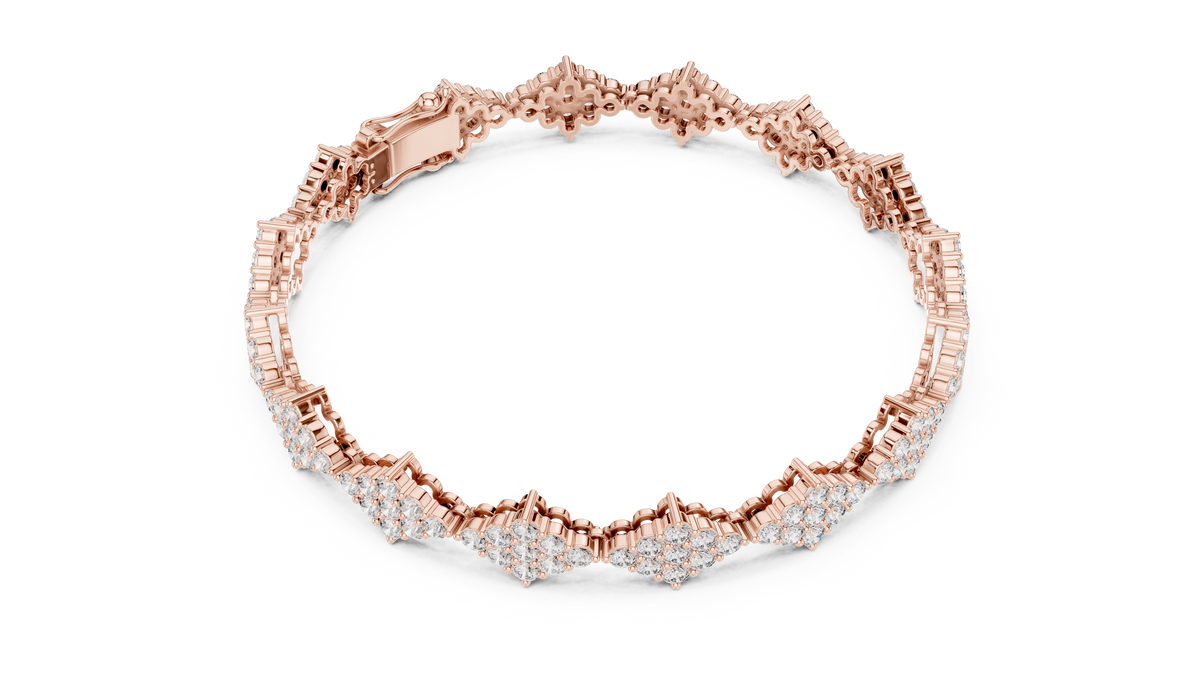Diamond Shape Cluster Moissanite Bracelet in rose 925 sterling silver, view 3