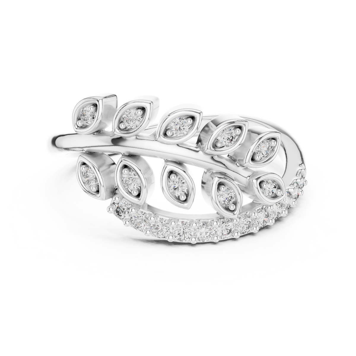 Pavé Leaf Vine Moissanite Ring in white 925 sterling silver, view 4