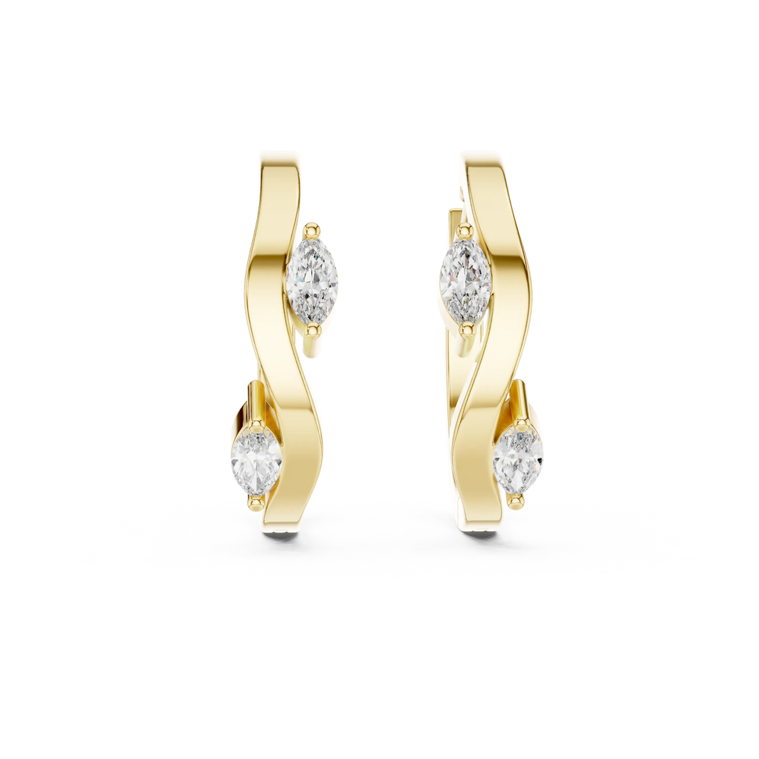 Marquise moissanite wave huggie hoop earrings in yellow 925 sterling silver, view 4