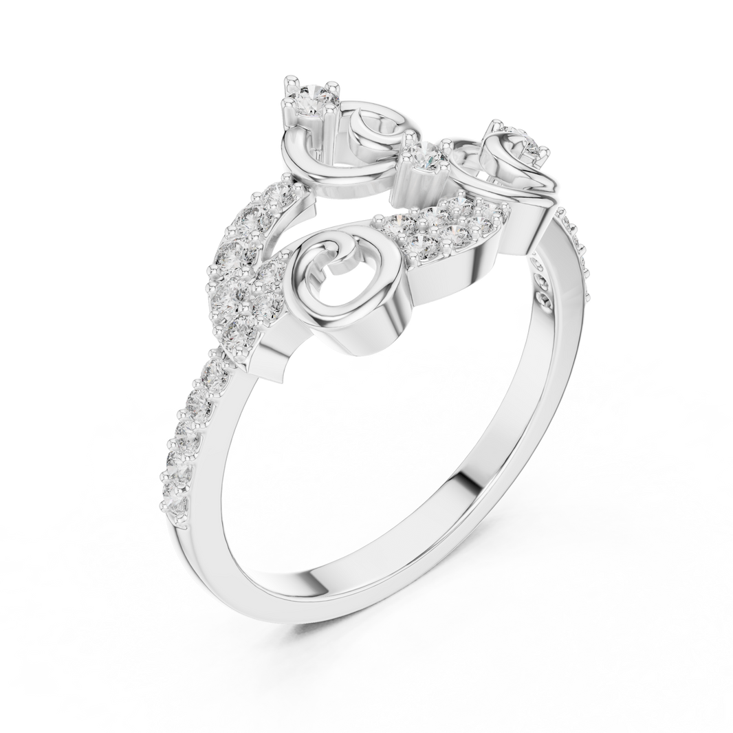 Pavé Scroll Swirl Moissanite Fashion Ring in white 925 sterling silver, view 2