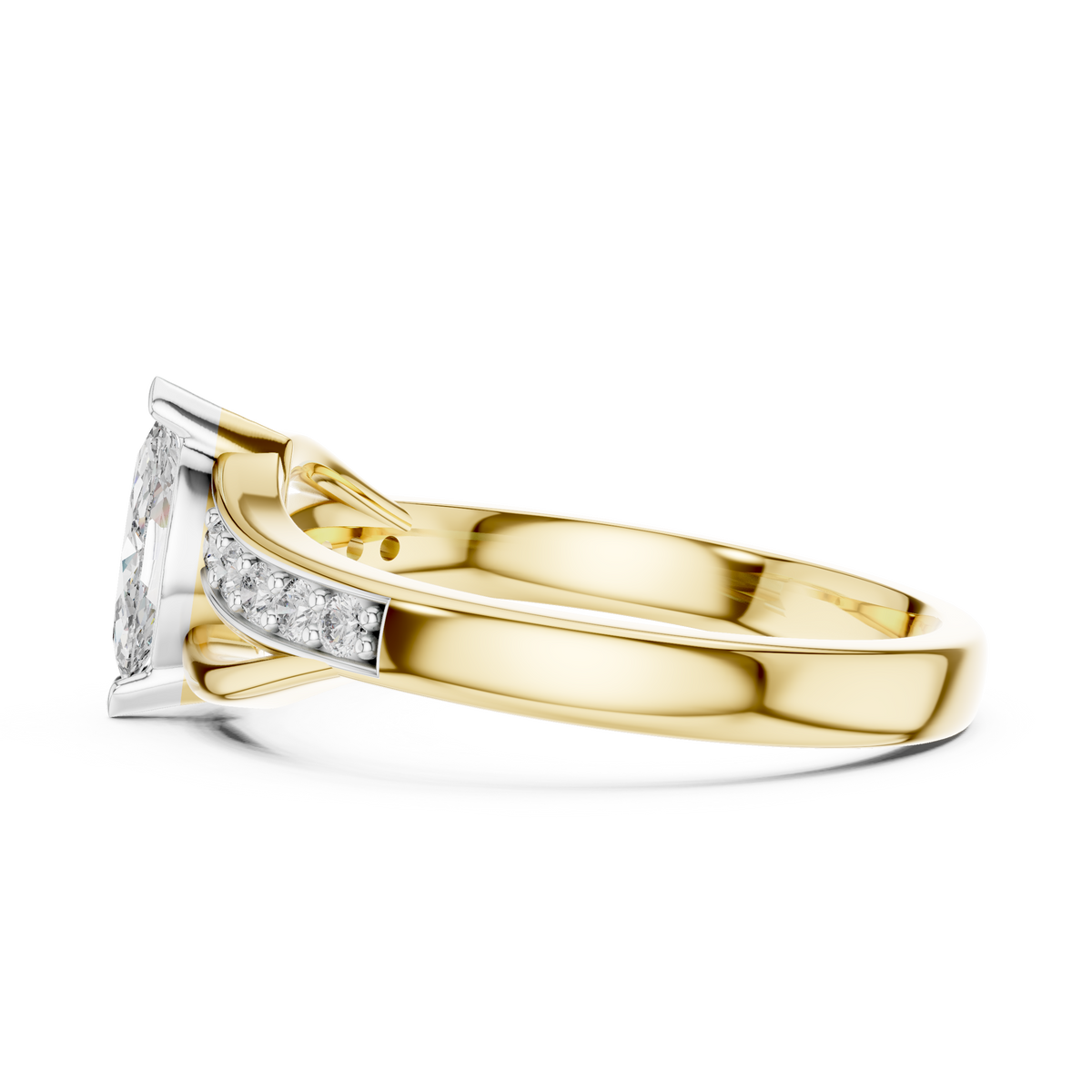 Marquise Bypass Moissanite Ring with Pavé Shoulders in yellow 925 sterling silver, view 3