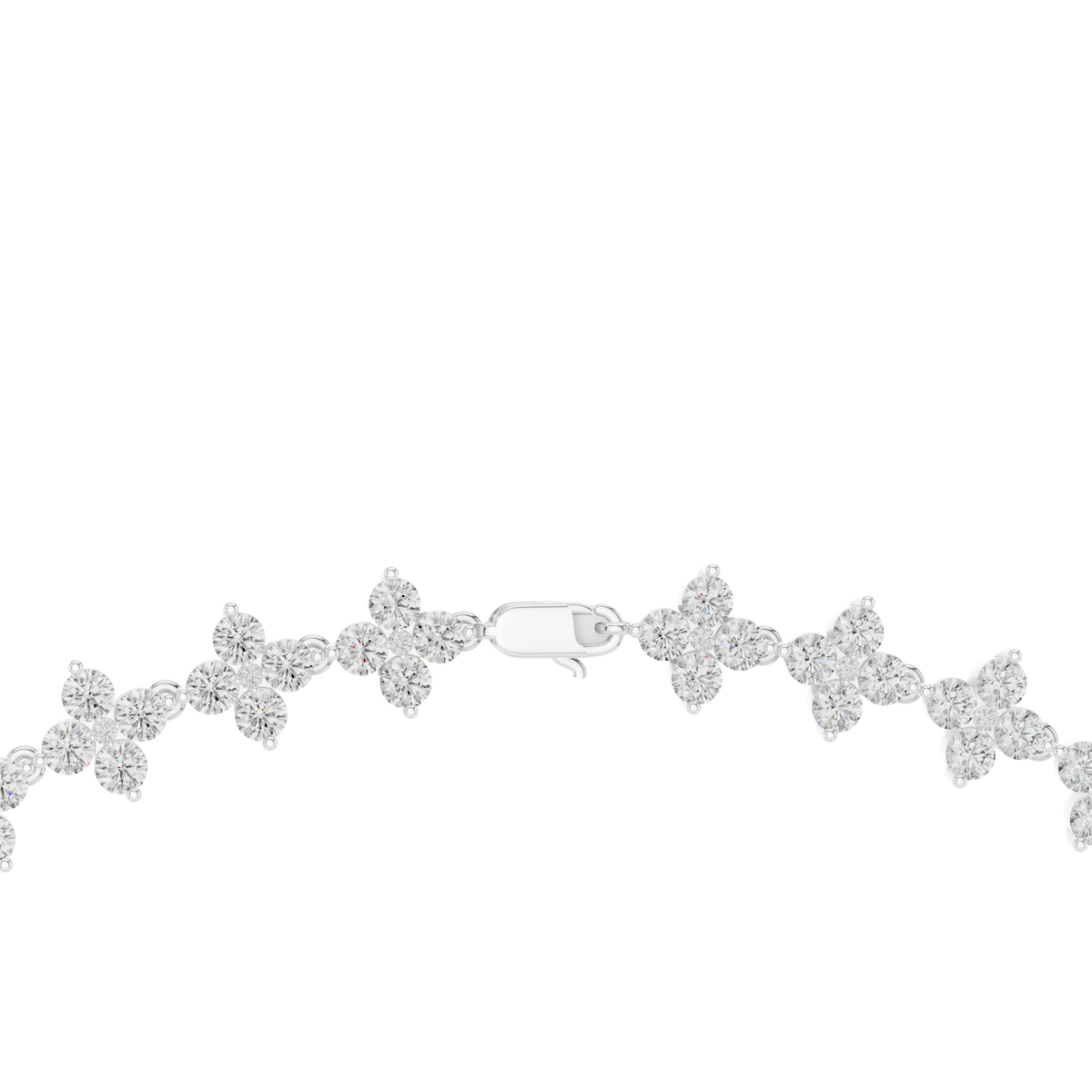 Flower Cluster Link Necklace in white 925 sterling silver, view 4