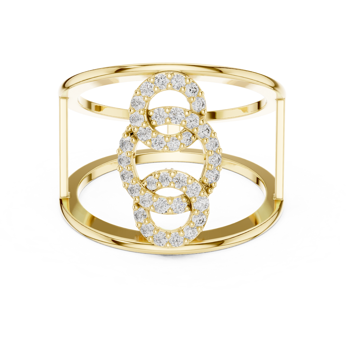 Interlocking Circles Cage Moissanite Ring in yellow 925 sterling silver, view 4