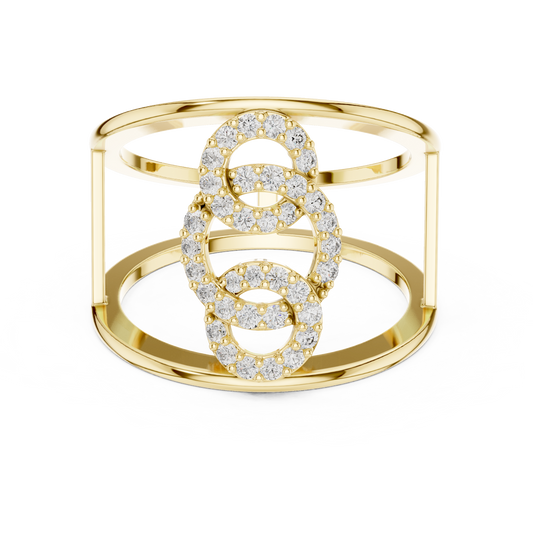 Interlocking Circles Cage Moissanite Ring in yellow 925 sterling silver, view 4