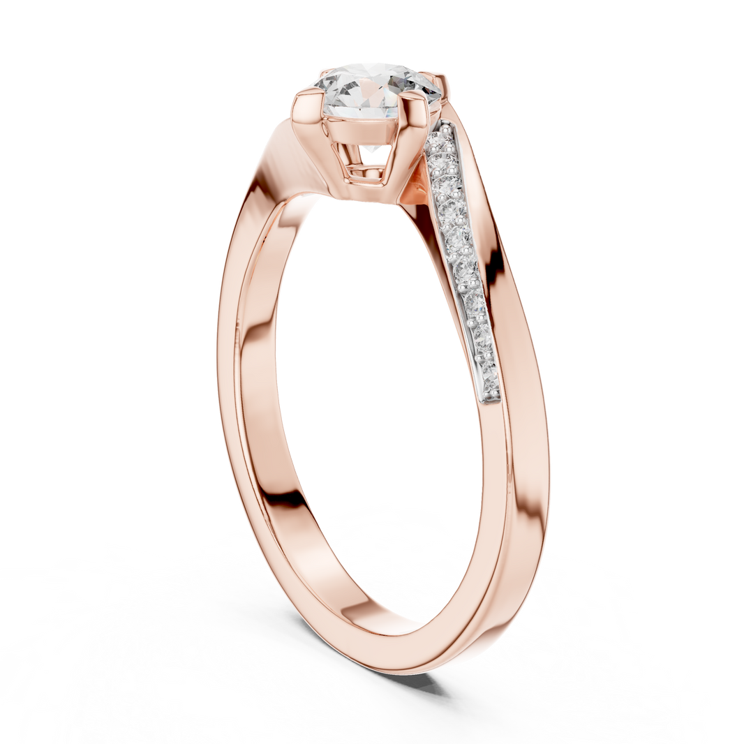 Bypass Solitaire Moissanite Ring with Pavé Shoulders in rose 925 sterling silver, view 1