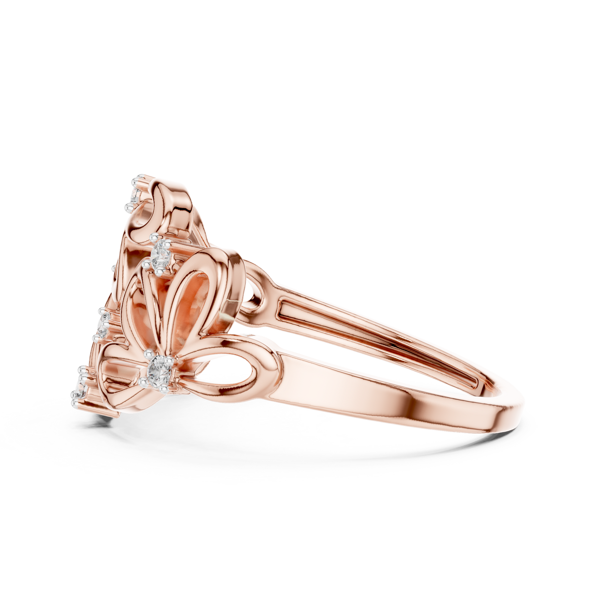 Open Flower Cluster Moissanite Ring in rose 925 sterling silver, view 3