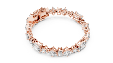 Mixed Shape Moissanite Station Link Bracelet in rose 925 sterling silver, view 3