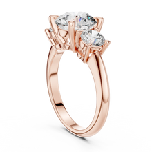 Round Three Stone Moissanite Statement Ring in rose 925 sterling silver, view 1
