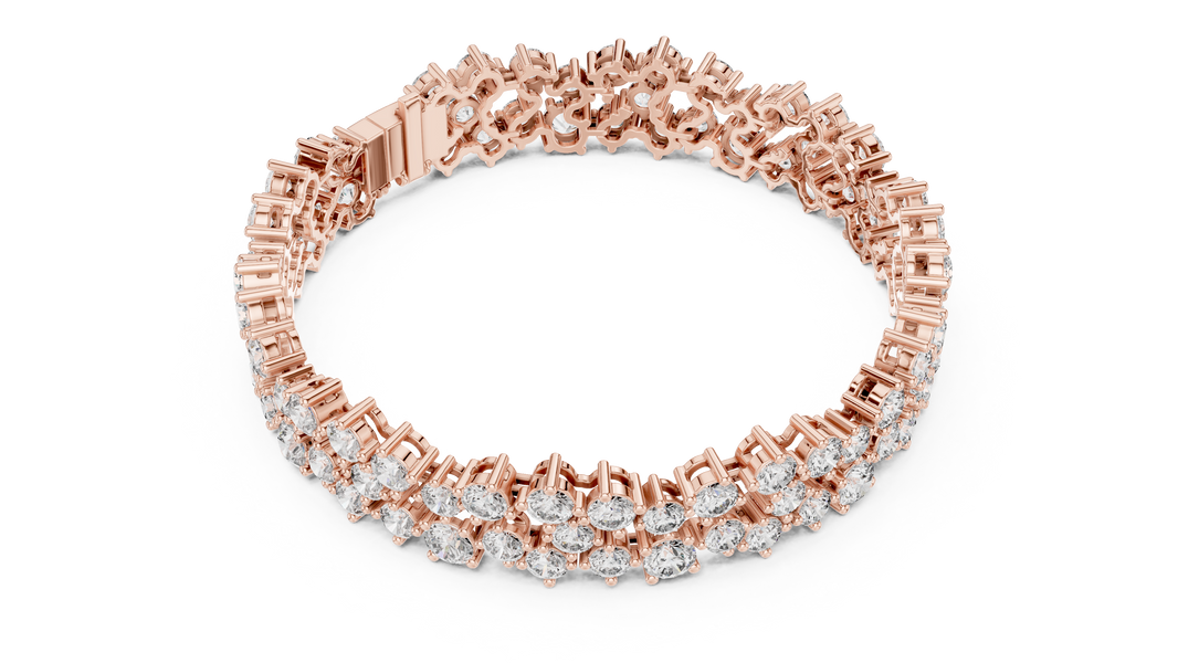 Double Row Round Moissanite Cluster Bracelet in rose 925 sterling silver, view 3
