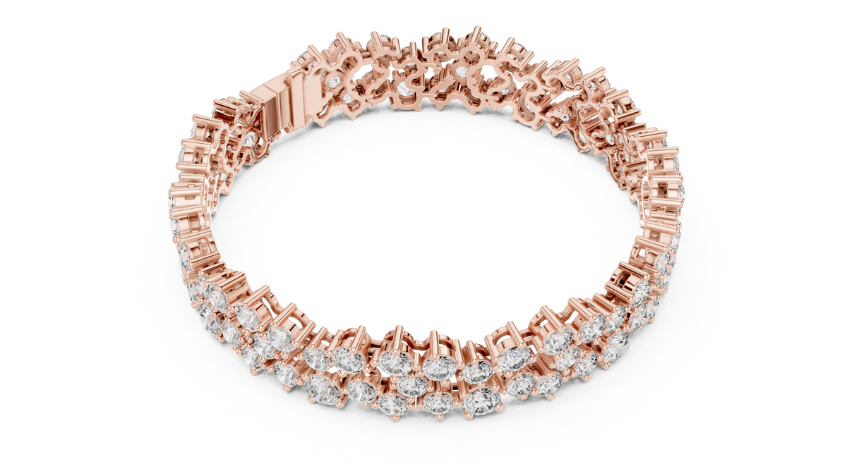Double Row Round Moissanite Cluster Bracelet in rose 925 sterling silver, view 3