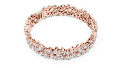 Double Row Round Moissanite Cluster Bracelet in rose 925 sterling silver, view 3