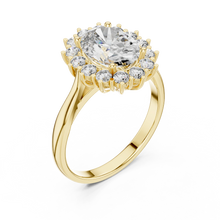 Oval Halo Moissanite Engagement Ring in yellow 925 sterling silver, view 2