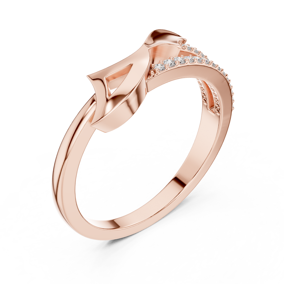 Sculpted Wave Bypass Moissanite Ring in rose 925 sterling silver, view 2