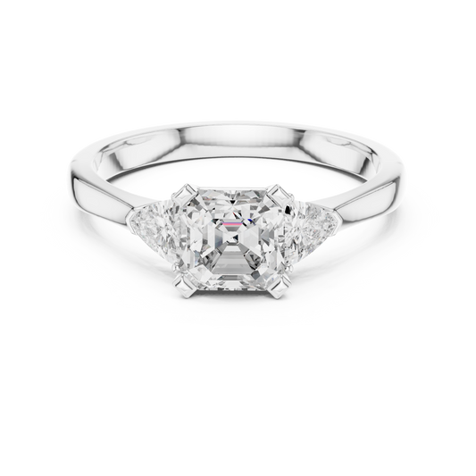 Asscher Cut and Trillion Three Stone Moissanite Ring in white 925 sterling silver, view 4